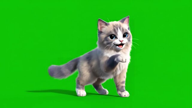 Whimsical & Fun Video Assets with adorable animated kitty cat dancing on green screen perfect for playful and lighthearted projects animations distortion, overlay, glitch, static noise, scan lines