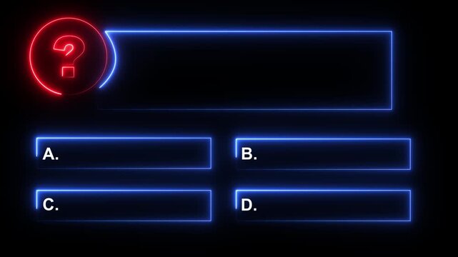 Quiz Neon Line Animation with option selection on black background Quiz Animation template, question and test menu choice quiz show question and answers. Motion graphics of question book concept