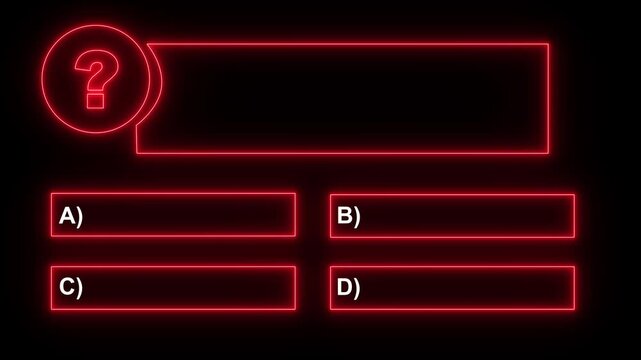 Quiz Neon Line Animation with option selection on black background Quiz Animation template, question and test menu choice quiz show question and answers. Motion graphics of question book concept
