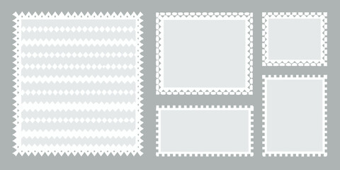 Collection of decorative postage stamp frames and blank rectangular borders