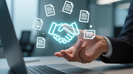 AI technology smart business process automation for contract management procurement approval digital document handling secure handshake agreement increasing power efficiency workflow - Powered by Adobe