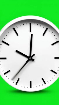 Isolated object for compositing with wall clock on a green background 18 05 timelapse distortion, screen overlay, glitch, static noise, scan lines black background, 4k animated video loop