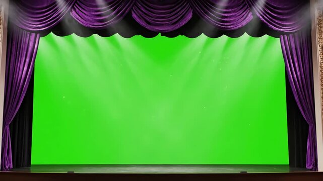 Green Screen violet velvet cloth stage cinematic silk curtain close footage for theater opera tv show scenes this opening are shooted on red camera slow motion real scene 4 with distortion, overlay