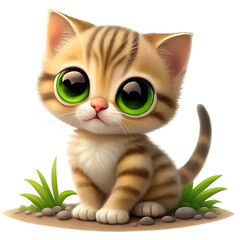 Cute cat with green eyes isolated on white background, looking adorable