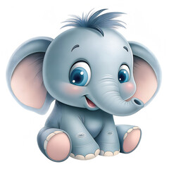 Cute cartoon elephant playing with a ball on a white background