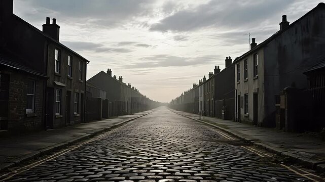 Cobblestone street lined with old houses