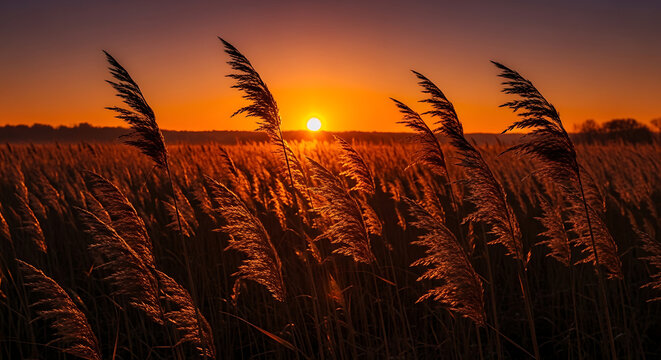 Dramatic sunset over wetlands evoking calm and nostalgia, ideal for nature escapes, meditation, and seasonal backgrounds.