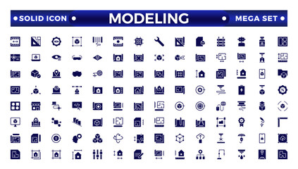 Modeling solid icon set. Architectural planning icon collection. Planning, scheme, dimension, project, measurement, floor plan, and more. 