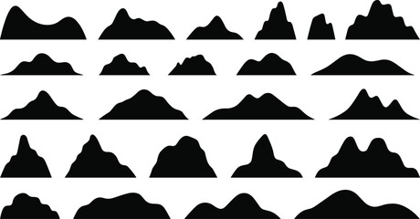Set of mountain silhouette shapes with natural peaks, rolling hills and abstract ridge formations for nature backgrounds, outdoor travel themes and modern scenic design projects © Wajkuruni