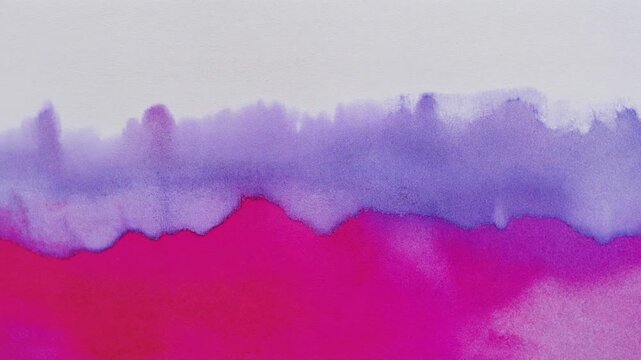 The Border Bleed. Border/Artistic Focus. The very edge of the frame, showing a dramatic intentional "bleed" where the bright pink and lavender color washes have run into the white margin of the paper.
