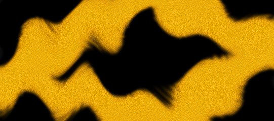 Abstract Black Bird Silhouettes on Wavy Yellow Background
