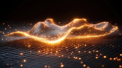 glowing golden data wave abstract background