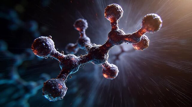 Microscopic molecular structure with spherical particles in dark environment