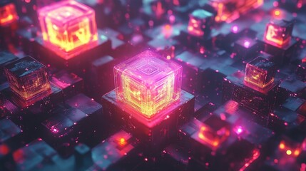 glowing neon cubes abstract digital art