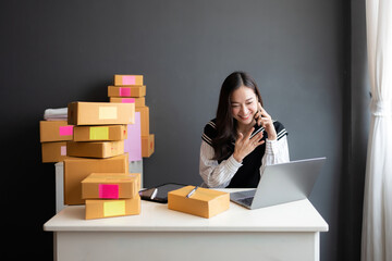 A Female online seller improves orders management using AI, supporting business development while...