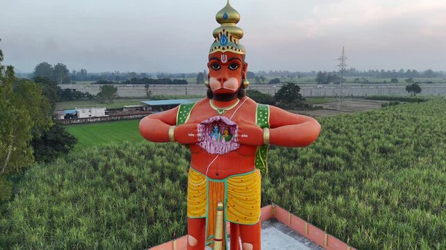 Aerial shot of Hanuman ji statue in India
