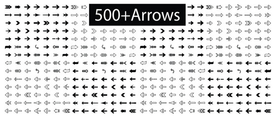 Arrows set of 500+ big black icon different arrows sign. Arrow. Cursor. Arrow vector icon. Simple arrow set. Vector illustration eps 10, 