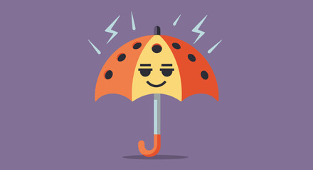 Smiling Cartoon Umbrella Character With Sunglasses.