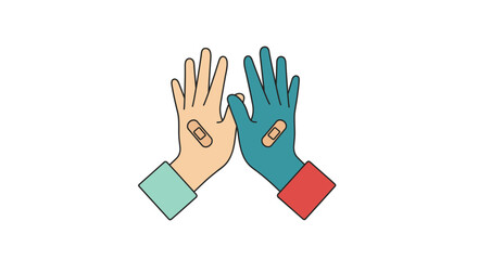 Obraz premium Two Hands Holding Pills Together.