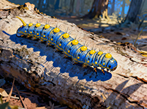 cerulean blue caterpillar with yellow knobs