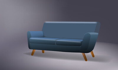 Blue sofa icon of furniture for house interior, living room, classic, modern vintage vector illustration.