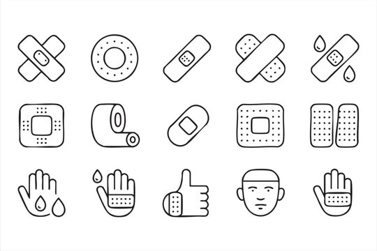 Medical Bandage And First Aid Line Icons For Healthcare Interfaces