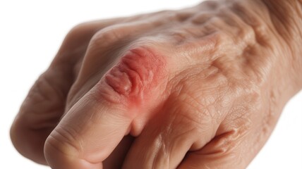 Close-up of a sore hand with a red wound on the knuckle