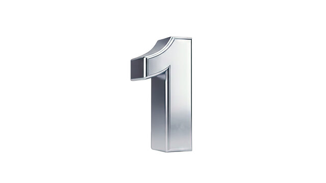 3D Silver Number 1 on transparent background