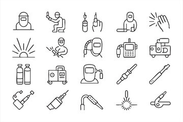 Fototapeta premium Welding Process And Safety Equipment Line Icons