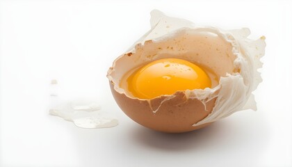 Isolated fresh hen egg and yolk on a white background