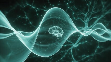 Fototapeta premium Glowing brain with vibrant neural connections and waves