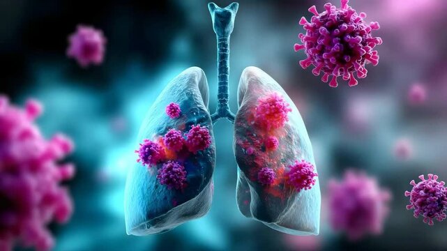 Human lungs infected with coronavirus, illustrating severe COVID-19 pneumonia