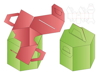 Hexagonal Handle Box Packaging Mockup with dieline Template  