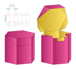 Hexagonal Box Packaging Mockup with dieline Template Layout