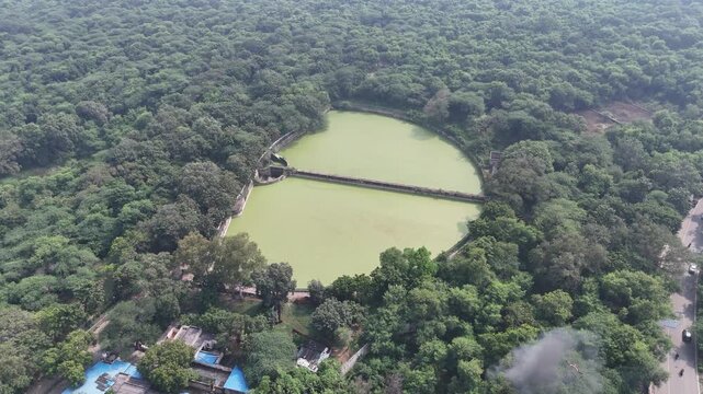 Aerial view of water lake in Karol Bagh, Delhi, India