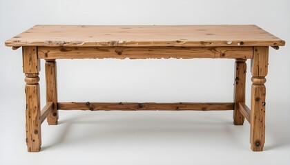 pair of empty pine wood tables arranged against a white backdrop for a product or showcase