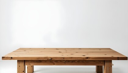 pair of empty pine wood tables arranged against a white backdrop for a product or showcase
