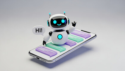 3d chatbot robot on smartphone with chat bubbles a friendly ai assistant for digital communication customer service and modern tech support.