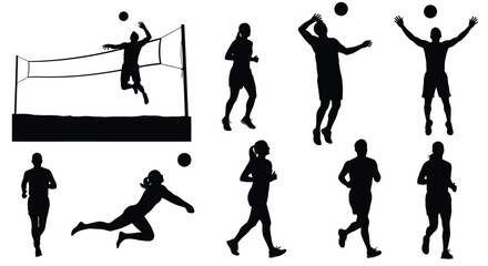 Fototapeta premium Volleyball players silhouettes in action