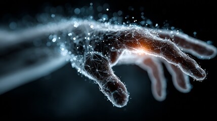 Captivating digital hand emerges from abstract data network, symbolizing innovation and future connections