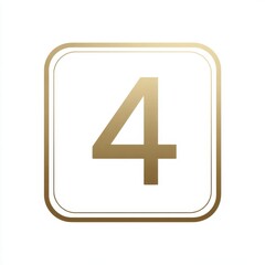 Golden Number Four Inside A Square Border On A White Background With Soft Lighting