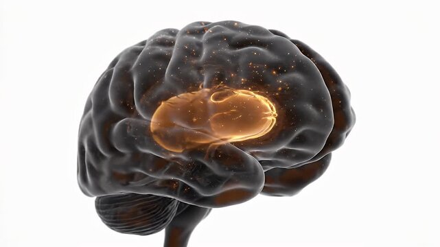 Animated Human Brain Model with Active Amygdala on White Background for Medical Visualization and Neuroscience Research