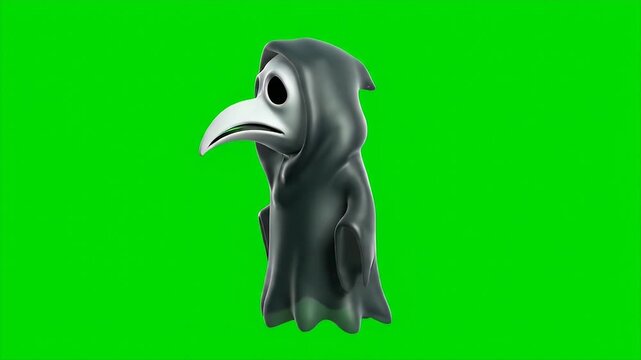 Animated Plague Doctor Character with Gray Robe Isolated on Green Screen Background For Halloween