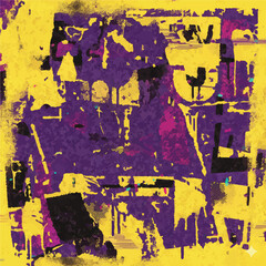 Fototapeta premium Vibrant Abstract Grunge Art Background with Yellow and Purple Distressed Texture isolated PNG with Transparent Background