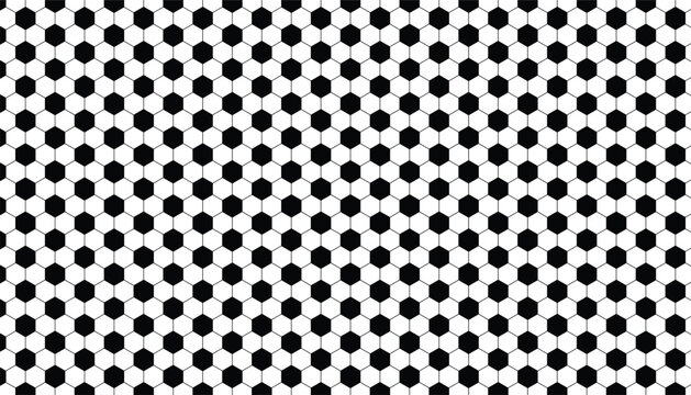 Black and white soccer ball long pattern background. honeycomb, hexagon texture banner. sport flag. vector illustration