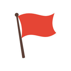 Red flag icon on wooden pole simple flat vector illustration for warning or goal achievement symbol isolated on transparent layer © Moynul