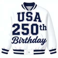 Fototapeta premium White jacket with USA 250th Birthday design on a white background.