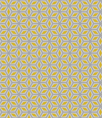 エスニックでオリエンタルな幾何学紋様のインド更紗風シームレスパターン_イエロー