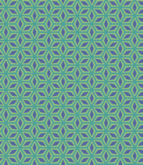 エスニックでオリエンタルな幾何学紋様のインド更紗風シームレスパターン_グリーン