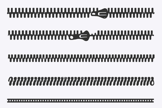 Seamless zipper pattern set with repeating brushes for fashion design, a versatile flat vector isolated white background